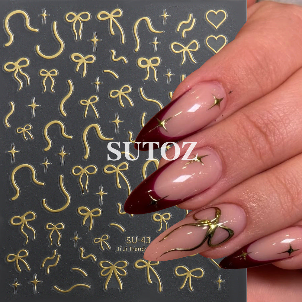 Wholesale 3pcs Nail Art Stickers Gold,  Silver,  Red Ribbon Bowknot Starburst Adhesive Nail Stickers
